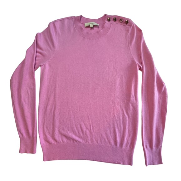 Loft Pink Knit Crew Neck Sweater Gold Buttons Long Sleeve Lightweight Soft‎ M - Picture 16 of 16